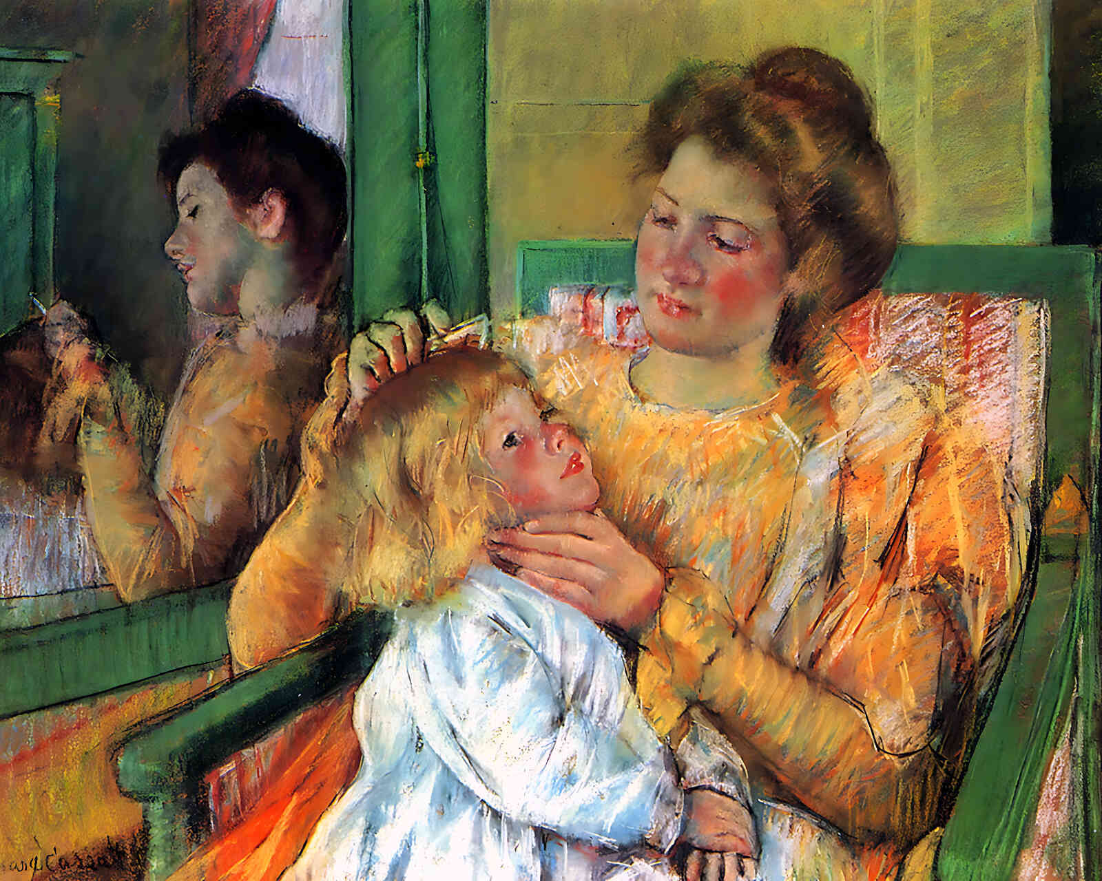 Mother Combing Her Child's Hair Painting by Mary Cassatt 8x10" Art Print