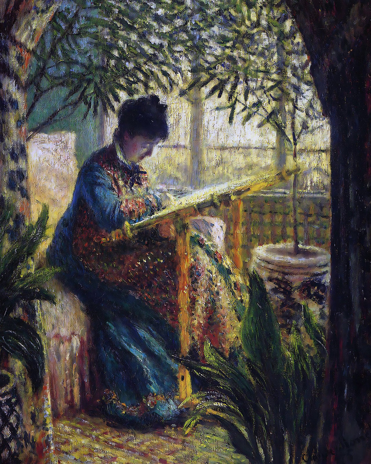 Madame Monet Embroidering Painting by Claude Monet 8x10" Art Print