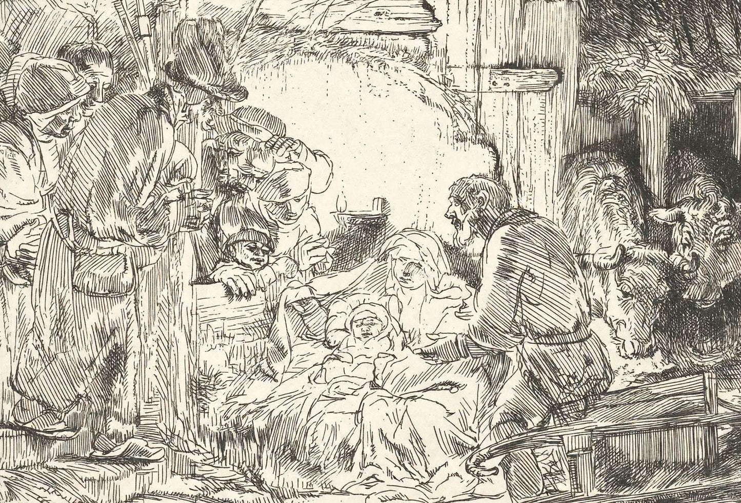 Nativity Art Print 1654 Drawing by Rembrandt (6 Sizes) - Restored Reproduction
