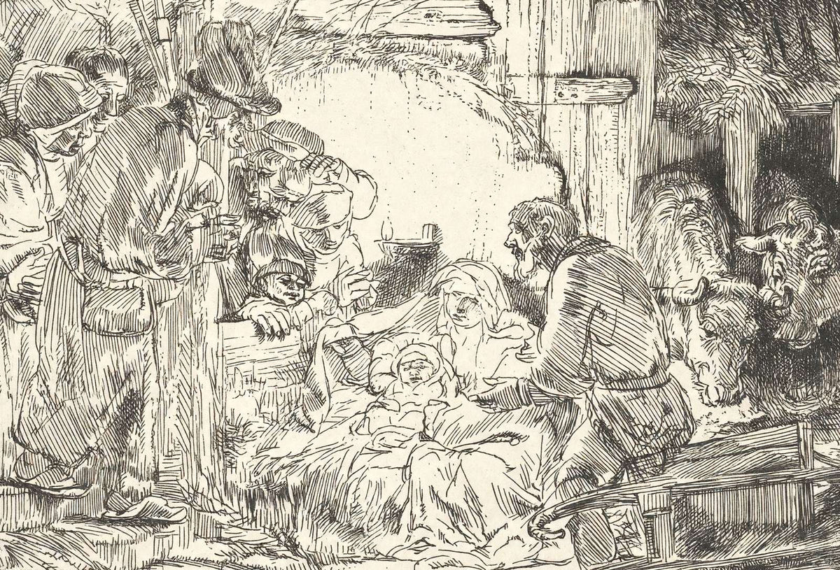 Nativity Art Print 1654 Drawing by Rembrandt (6 Sizes) - Restored Reproduction
