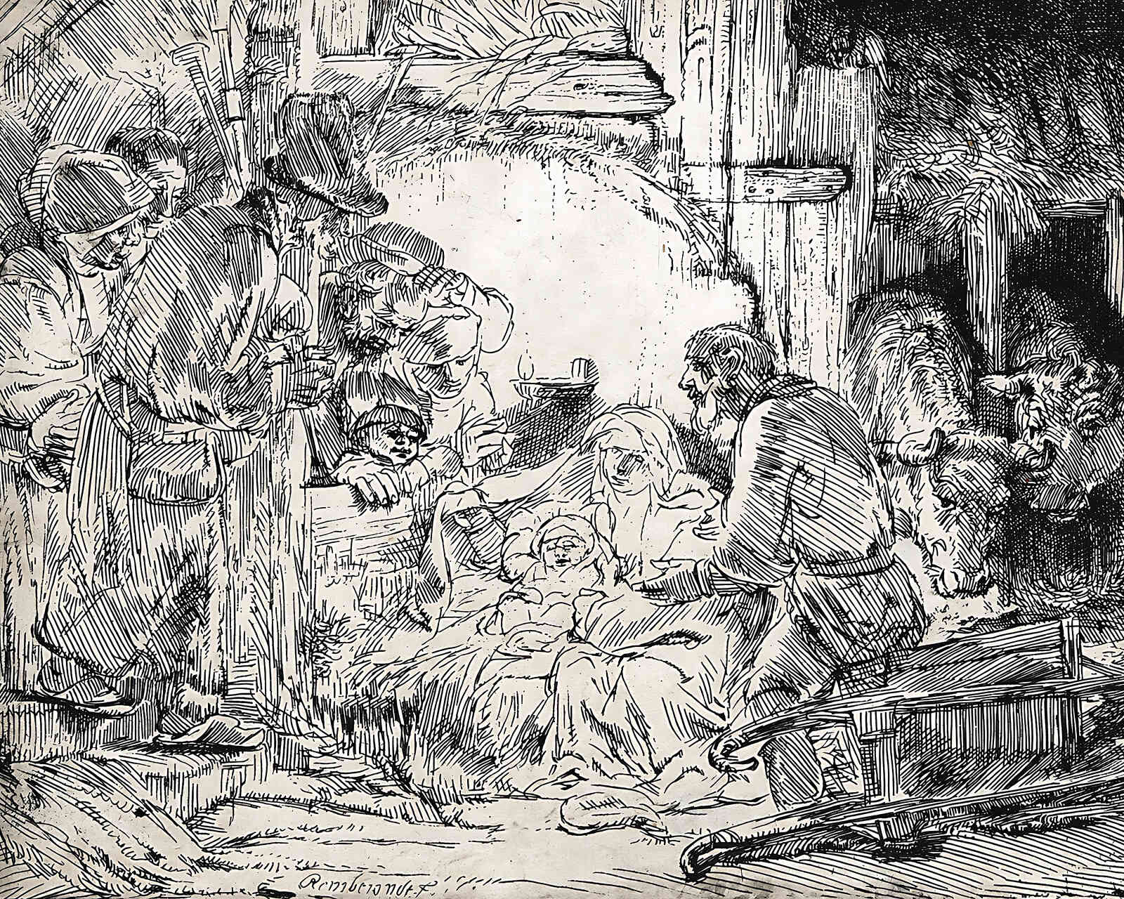 Nativity Painting by Rembrandt 8x10" Art Print (Restored Reproduction)