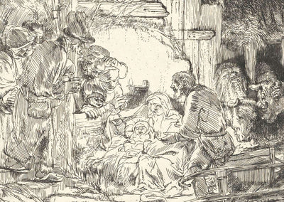 Nativity Art Print 1654 Drawing by Rembrandt (6 Sizes) - Restored Reproduction