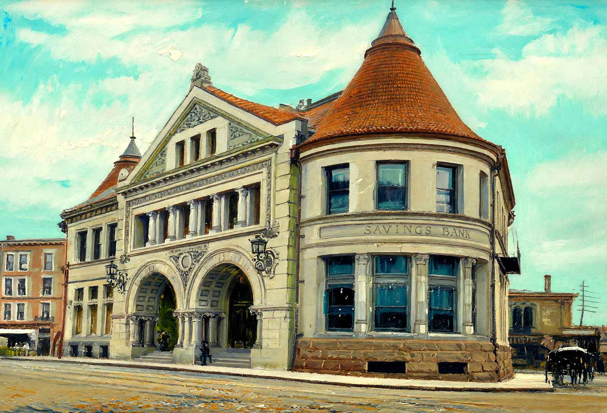 National Bank and Savings Bank, Newton, MA in 1907 Art Print (7 Sizes)