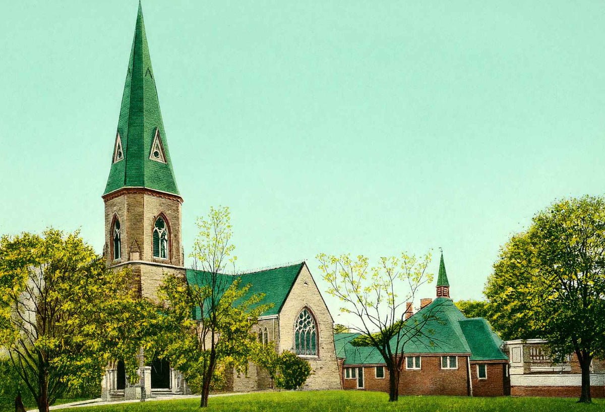Grace Episcopal Church, Newton, Massachusetts in 1907 Vintage Print (7 Sizes)