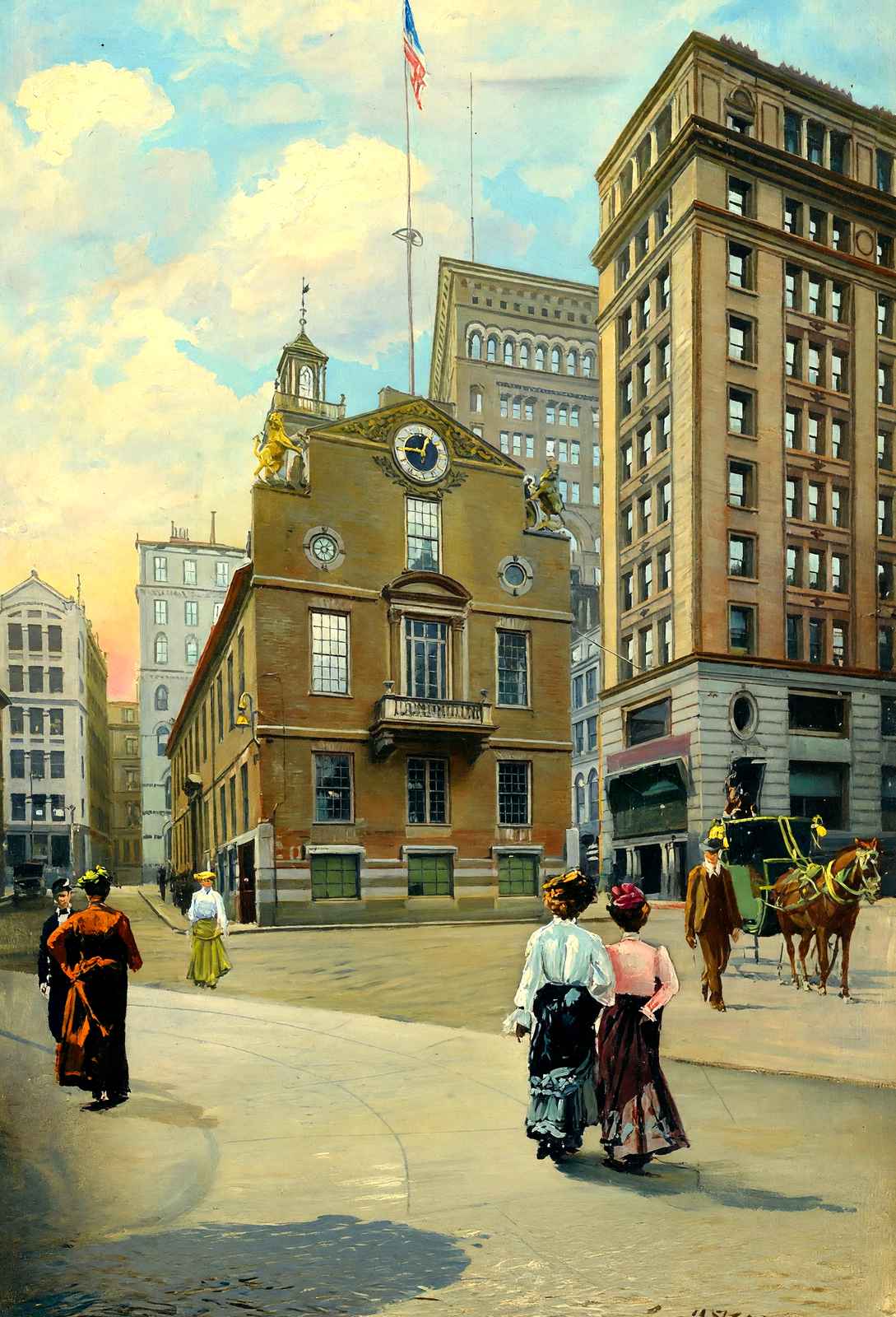 Old State House, Boston, Massachusetts in 1903 Painting Print (7 Sizes)