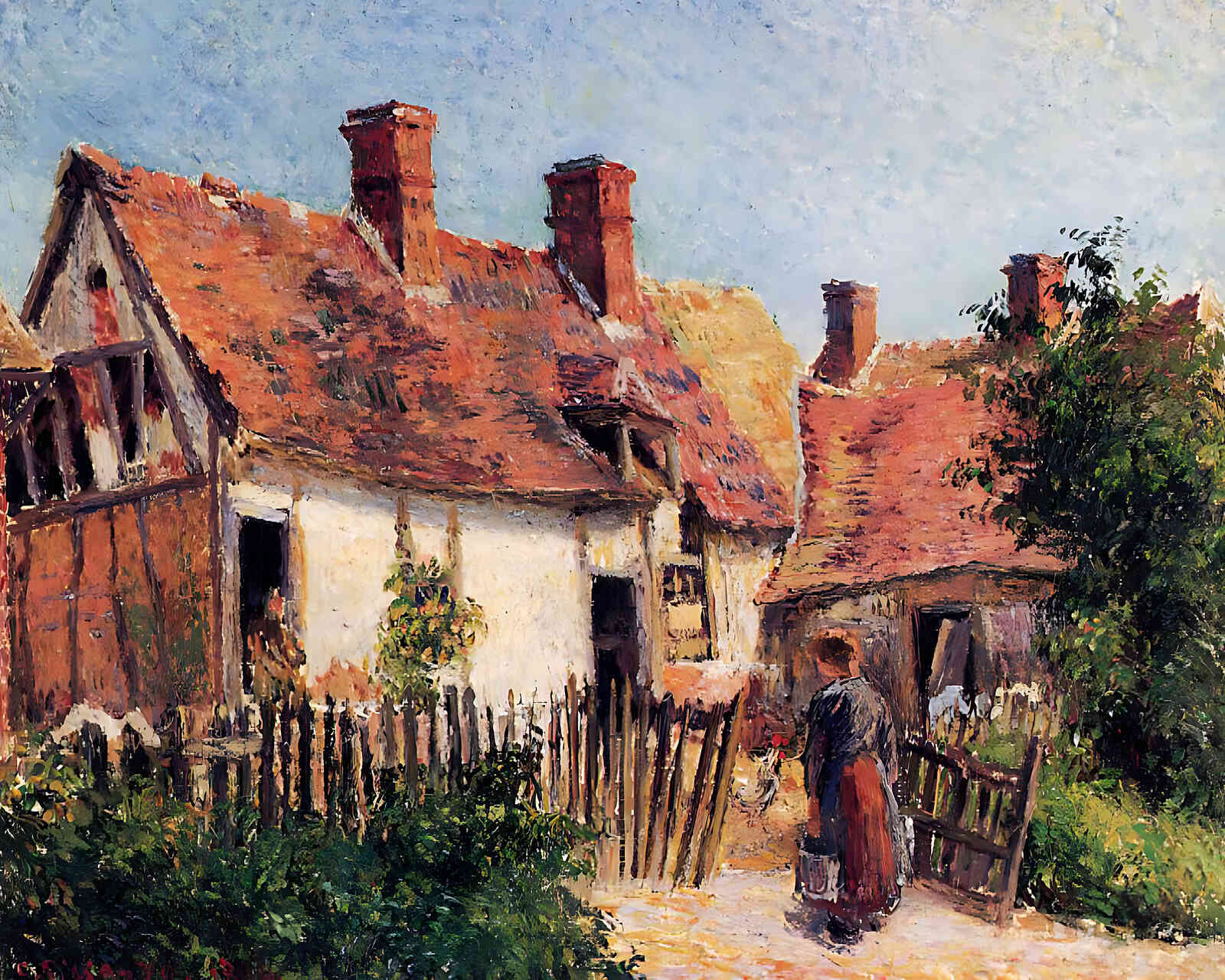 Old Houses at Eragny Painting by Camille Pissarro 8x10" Art Print (High Quality)