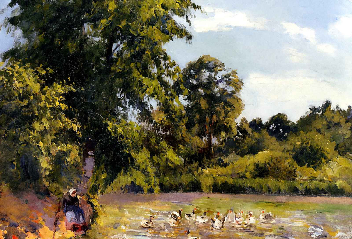 Old Woman with Ducks at Art Print Montfoucault by Camille Pissarro (6 Sizes)