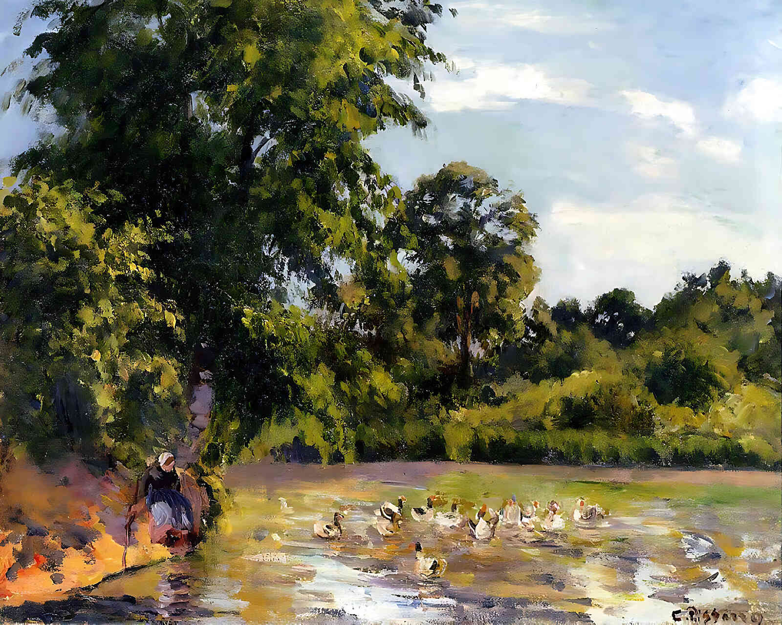 Old Woman with Ducks at Montfoucault by Camille Pissarro 8x10" Art Print