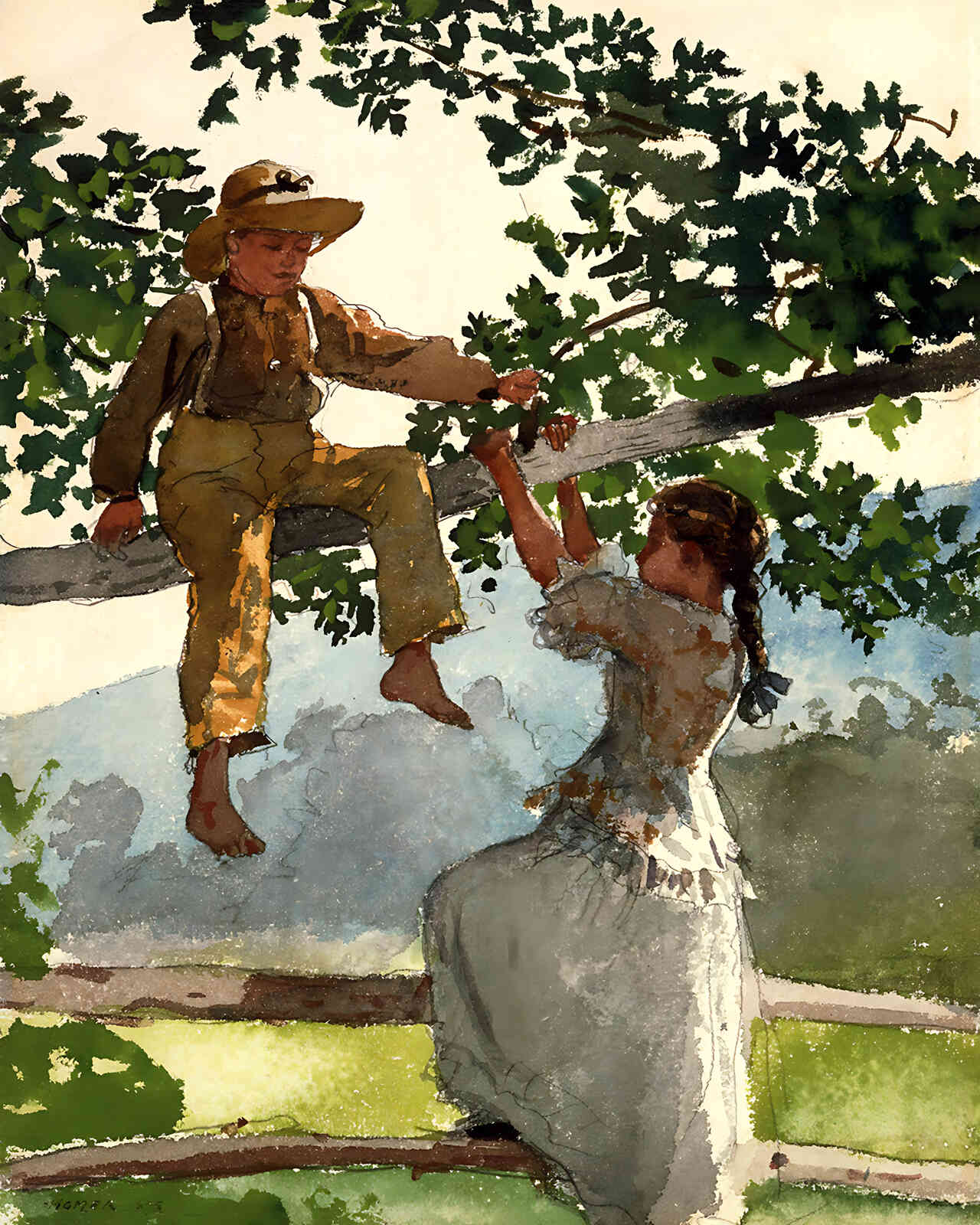On the Fence Painting by Winslow Homer 8x10" Art Print High Quality