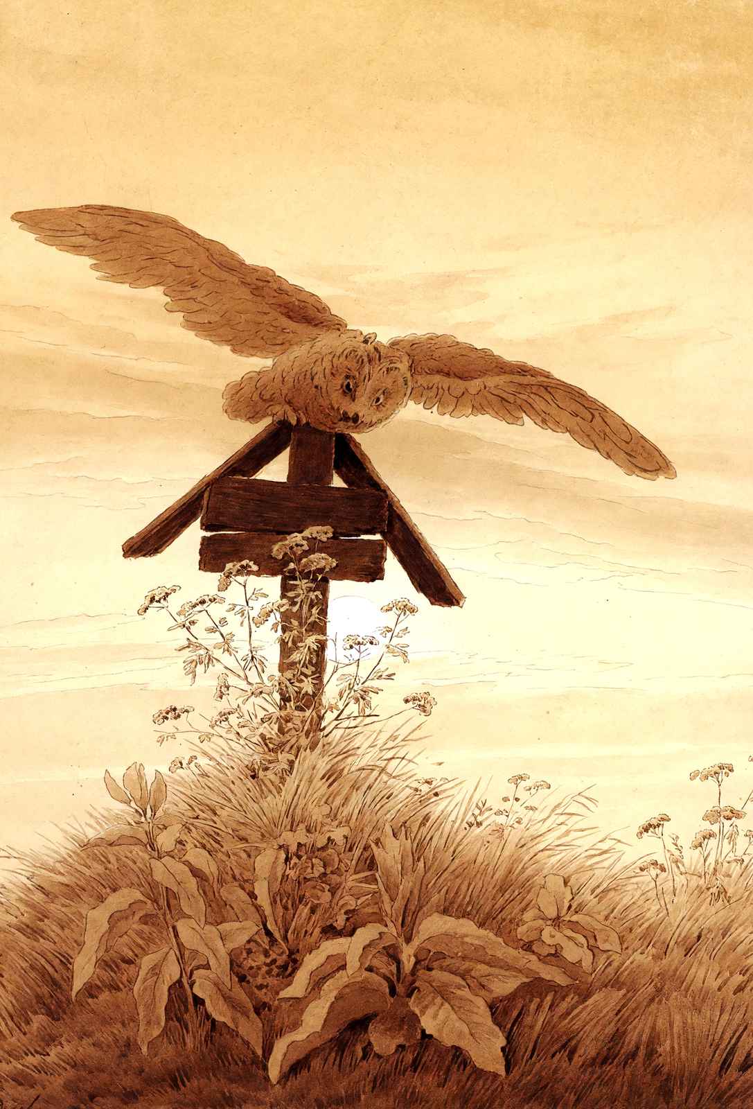Owl on a Grave 1837 Painting by Caspar David Friedrich Art Print (6 Sizes)