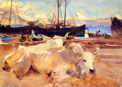 Oxen on the Beach at Baia 1908 by John Singer Sargent Art Print (6 Sizes)