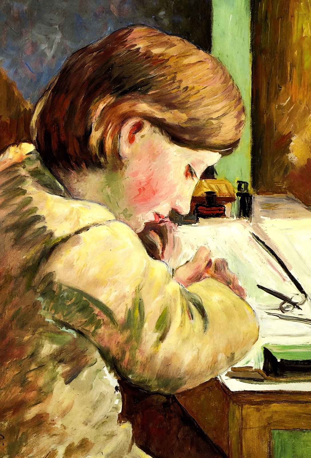 Paul Writing Painting by Camille Pissarro Art Print (6 Sizes) - High Quality