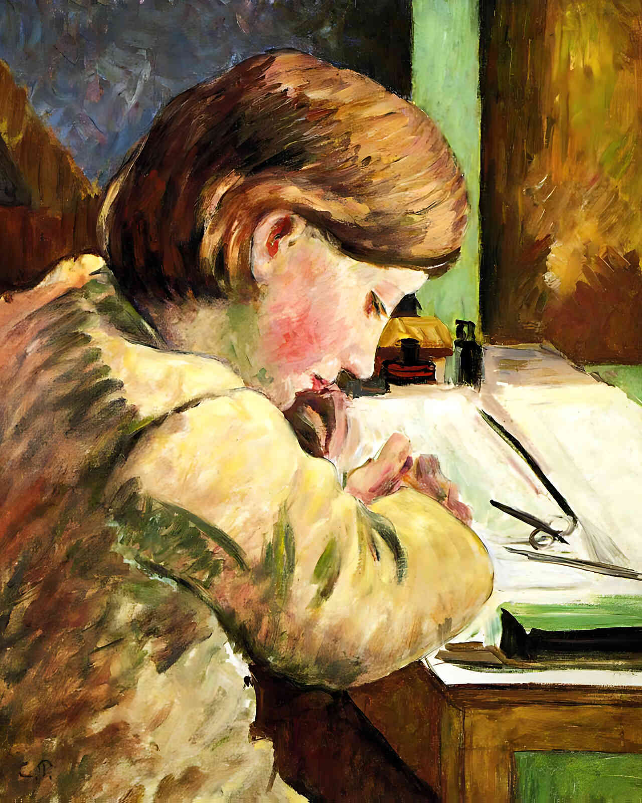 Paul Writing Painting by Camille Pissarro 8x10" Art Print (High Quality)