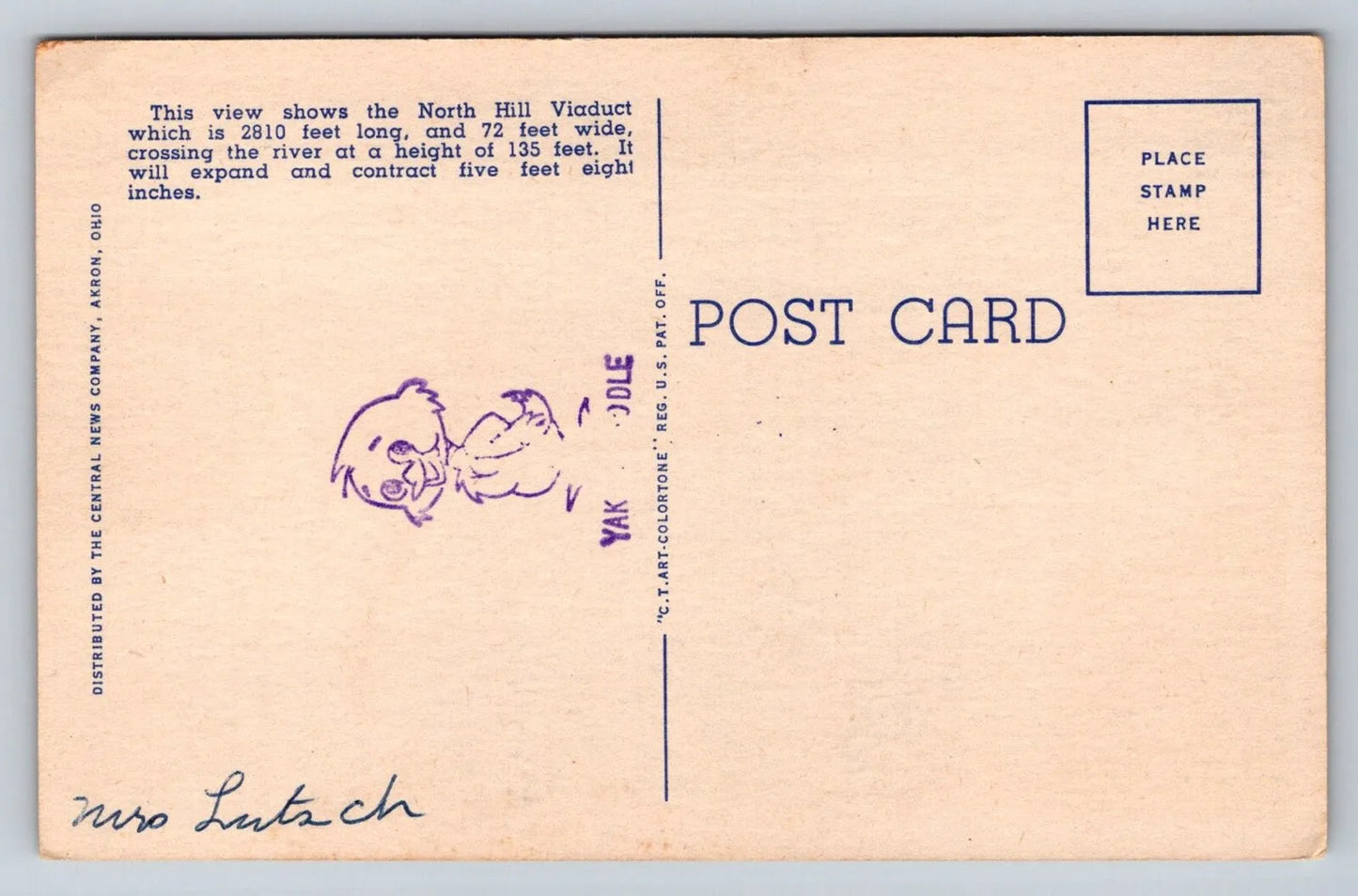 Viaduct, Akron, Ohio Bridge, Cars Vintage Central News Co Postcard