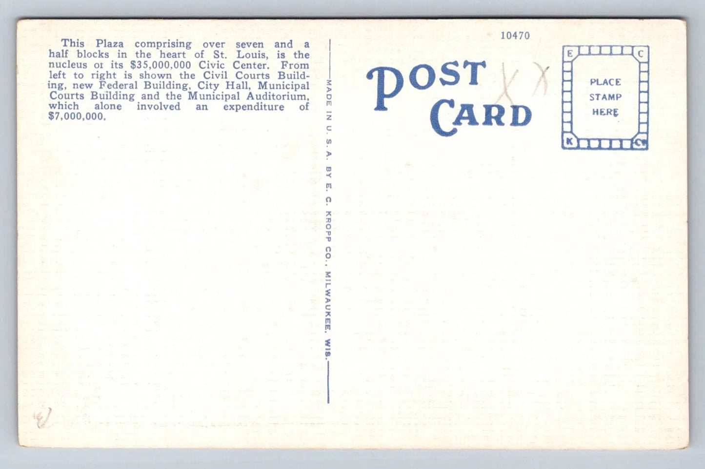 St. Louis Memorial Plaza, St. Louis, MO, City Hall, Courts (Missouri) Postcard