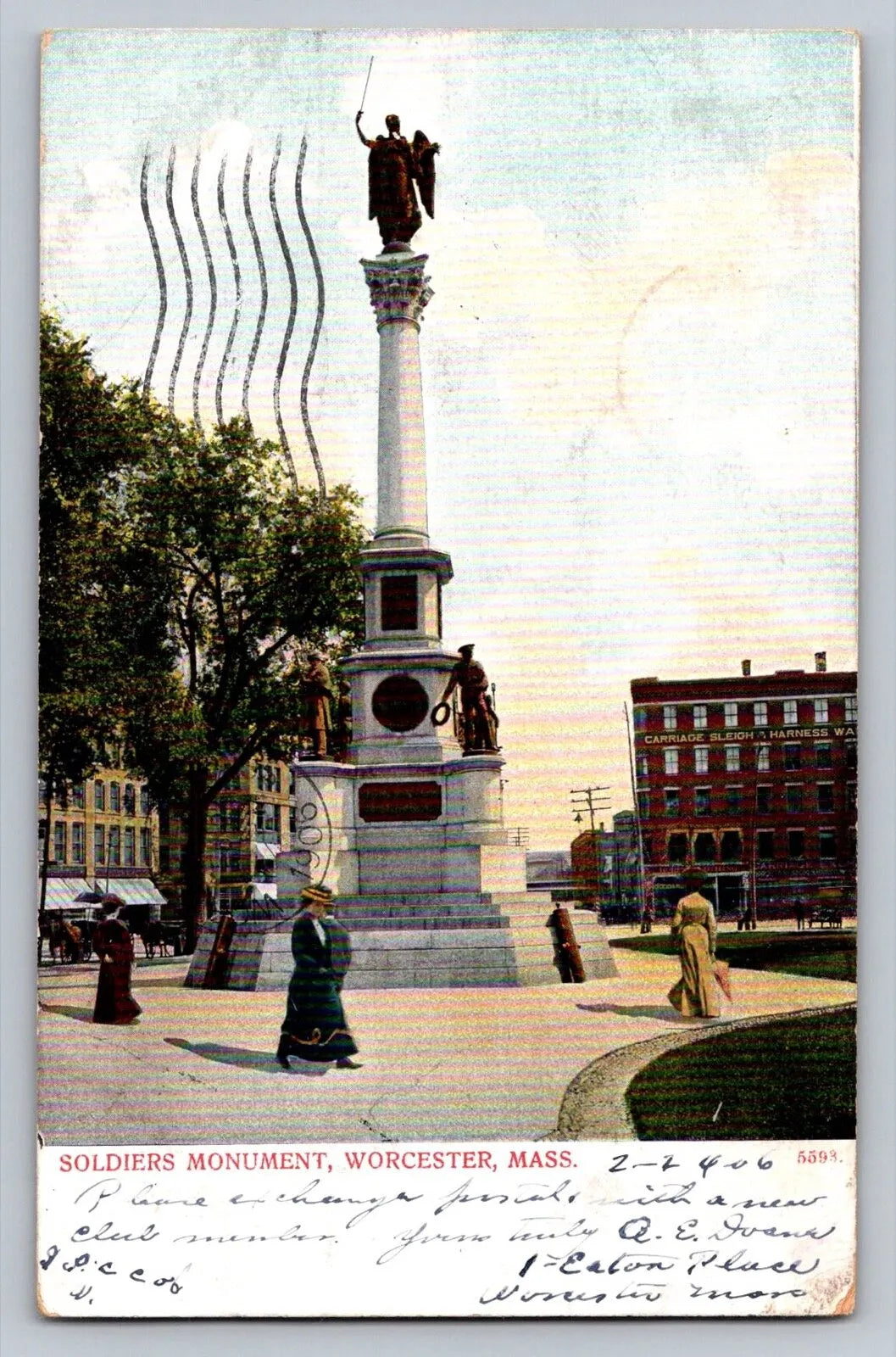 Soldiers Monument, Worcester, Mass. (Massachusetts) Vintage Postcard