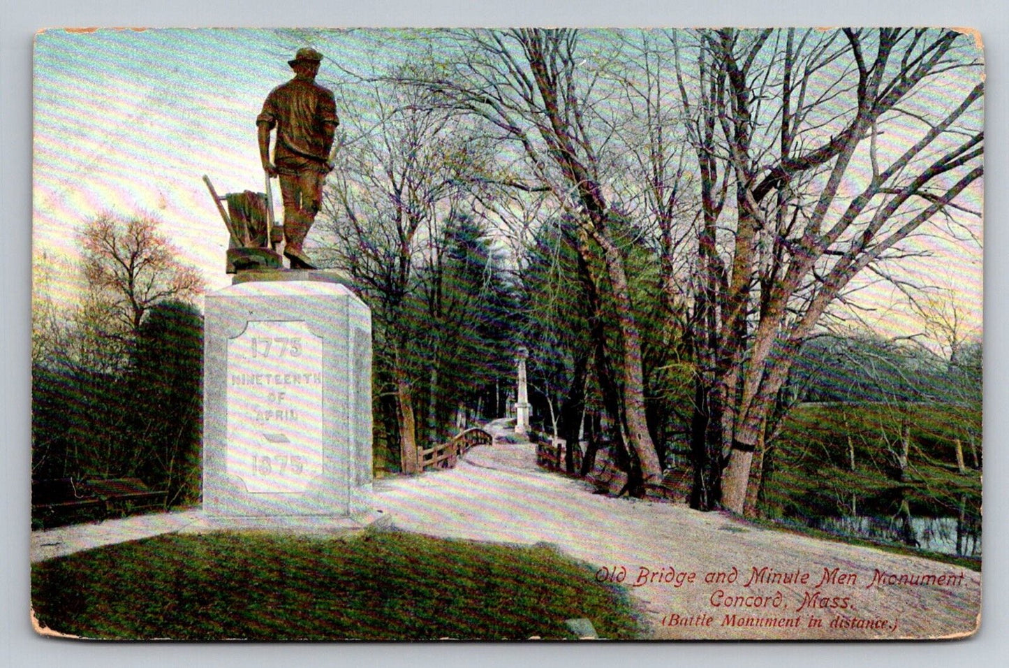 Bridge and Minute Men Monument, Concord, Mass. Battle Monument Vintage Postcard