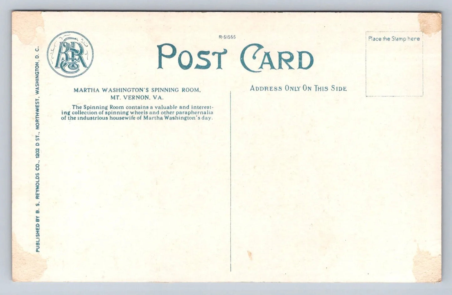 Martha Washington's Spinning Room, Mount Vernon, VA (Virginia) Vintage Postcard