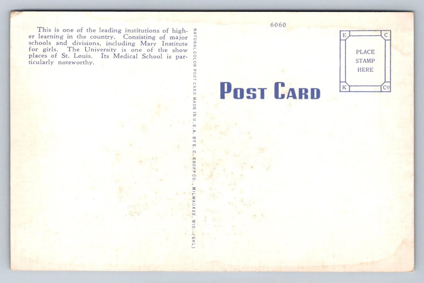Washington University, St. Louis, MO (Missouri) Vintage Postcard - Wow!