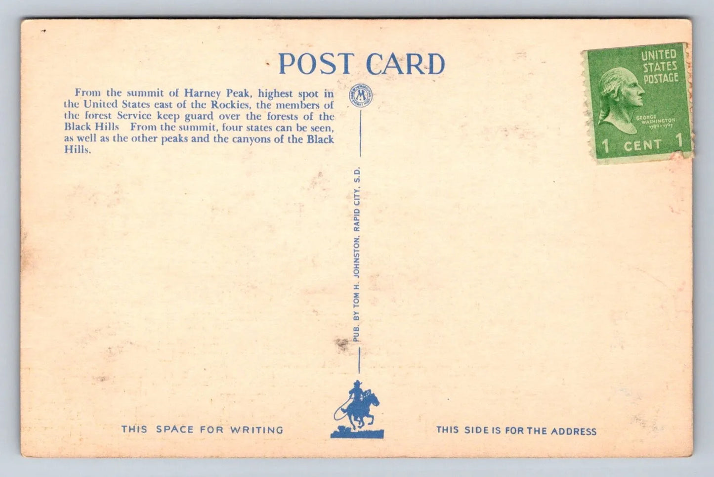 Harney Peak, Lookout Tower, Black Hills, South Dakota Vintage Postcard