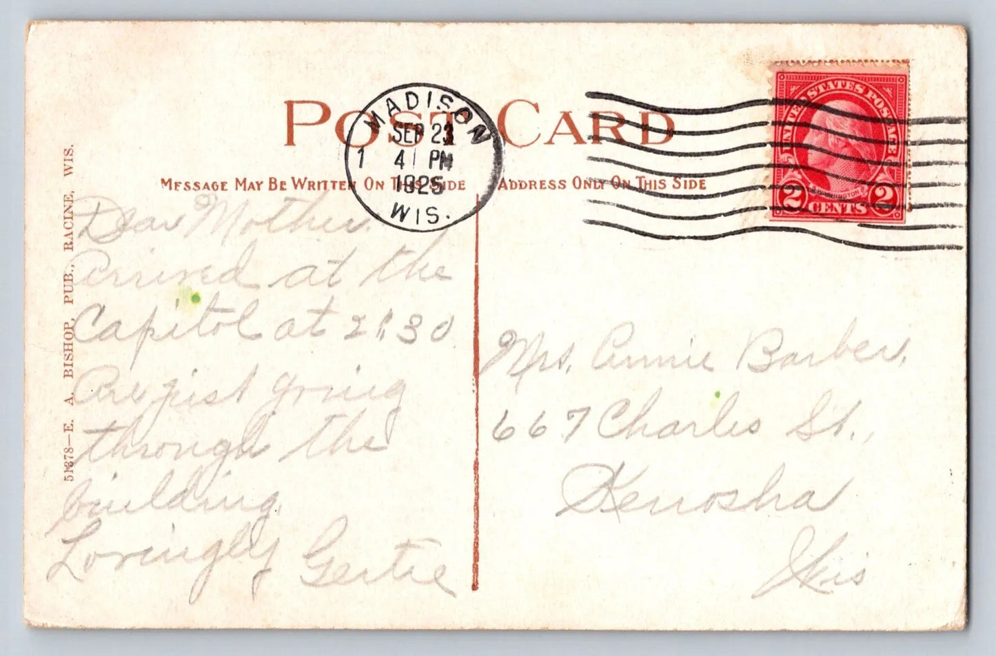 Dome and South Entrance to State Capitol, Madison, WI (Wisconsin) Postcard