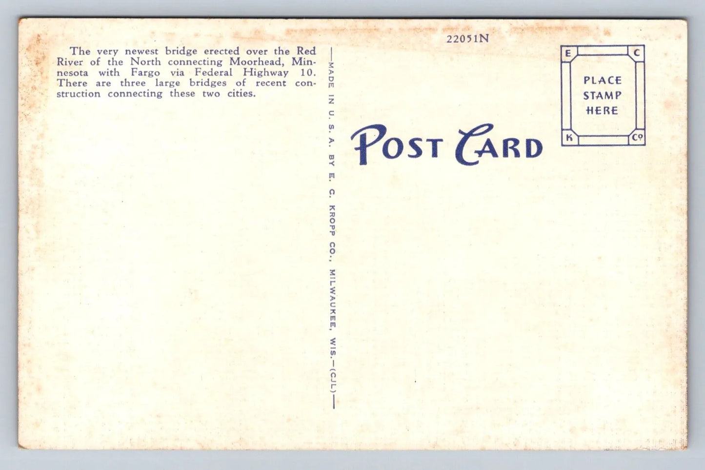 N. P. Ave. Bridge Over Red River Connecting Fargo, ND and Moorhead, MN Postcard