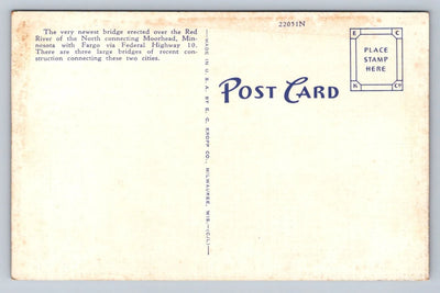 N. P. Ave. Bridge Over Red River Connecting Fargo, ND and Moorhead, MN Postcard