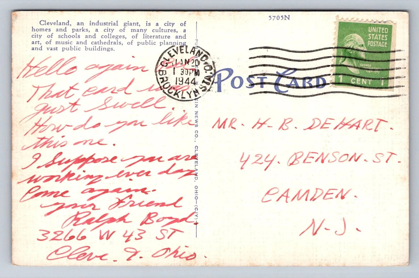 The Heart of Cleveland, Ohio Aerial View of Downtown Vintage Postcard