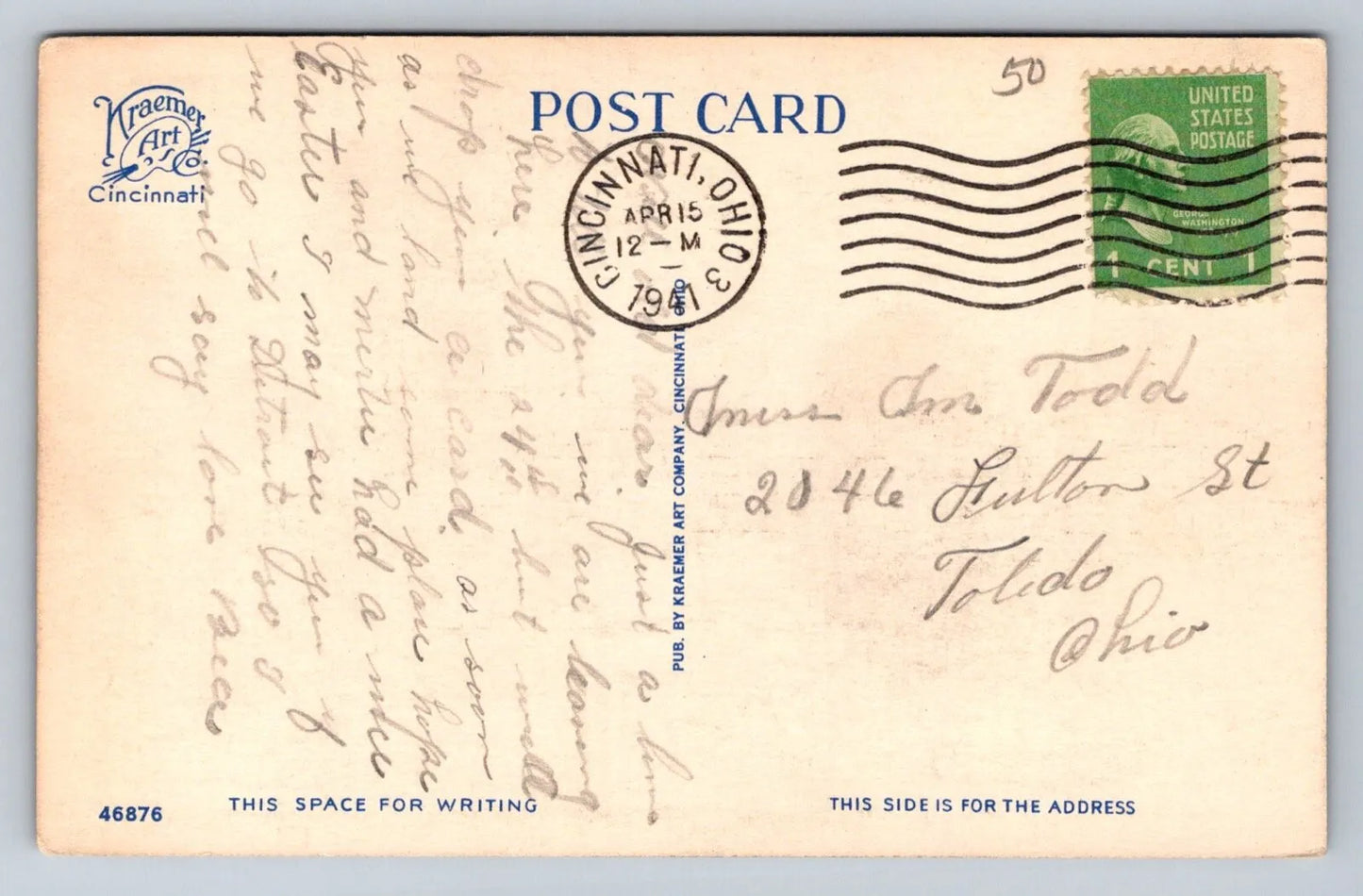 Skyline from Ohio River, Cincinnati, Ohio Vintage Postcard (circa 1941)