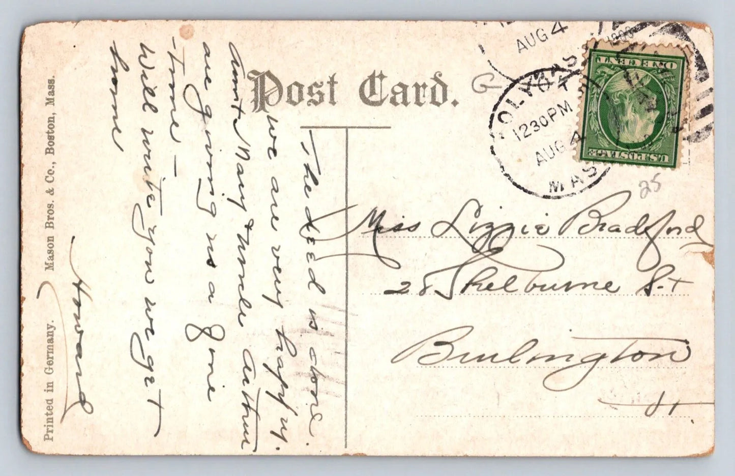 Unidentified Building, Very Old, Mason Bros & Co. Stamped Vintage Postcard