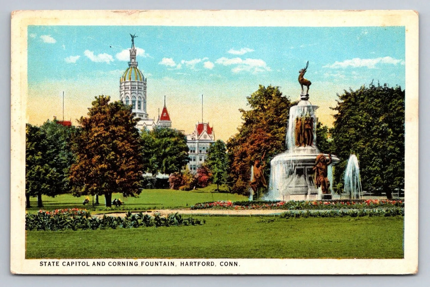 State Capitol and Corning Fountain. Hartford. Conn. Vintage Postcard
