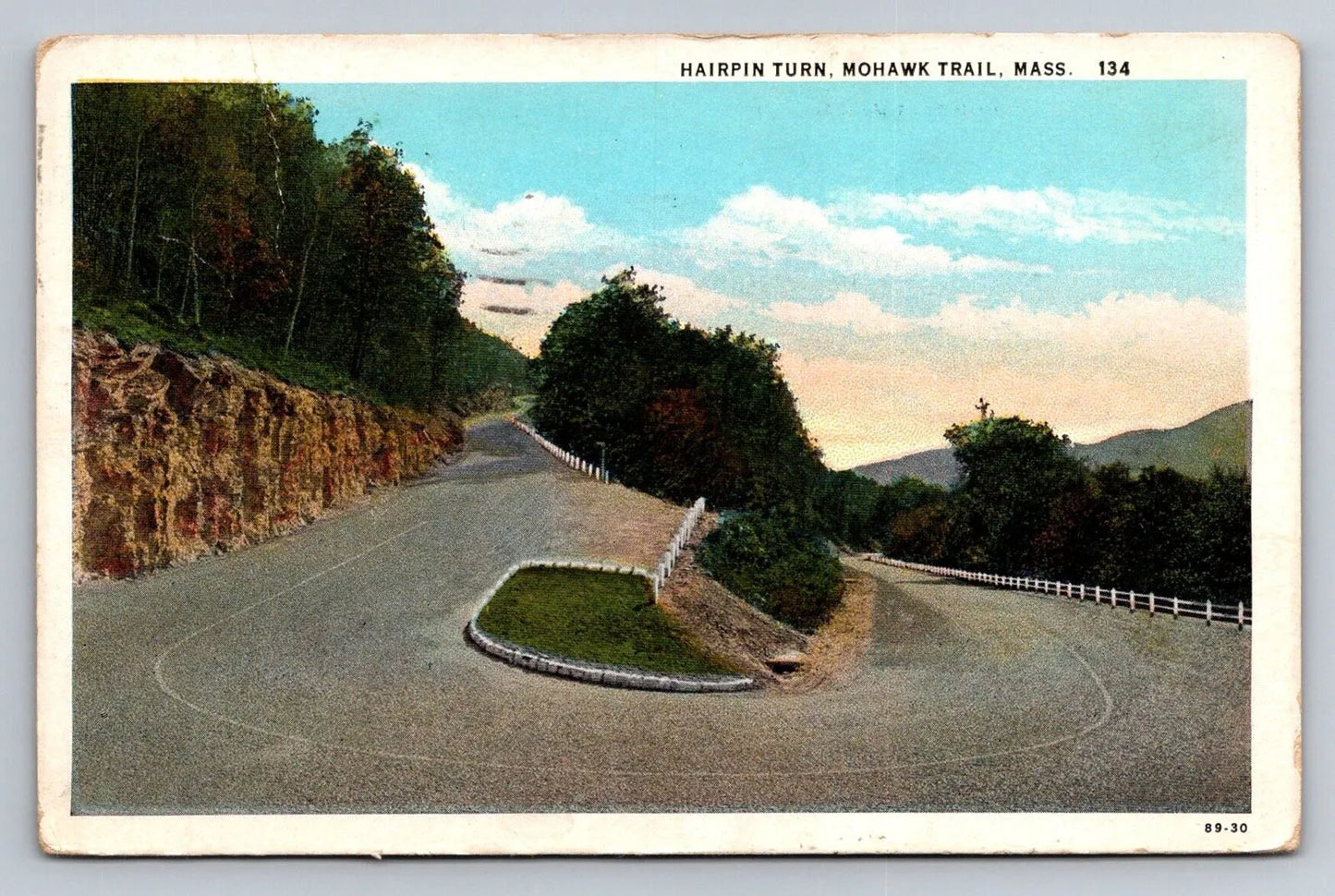 Hairpin Turn, Mohawk Trail, Mass. Massachusetts Vintage Postcard