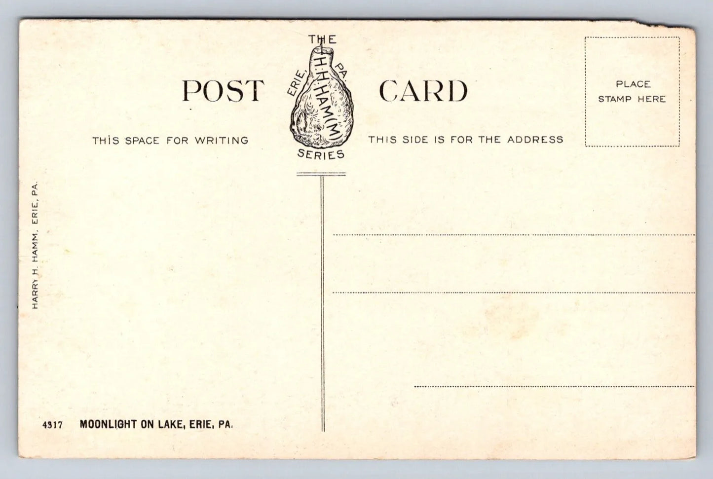 Moonlight on Lake, Erie, PA Vintage Postcard
