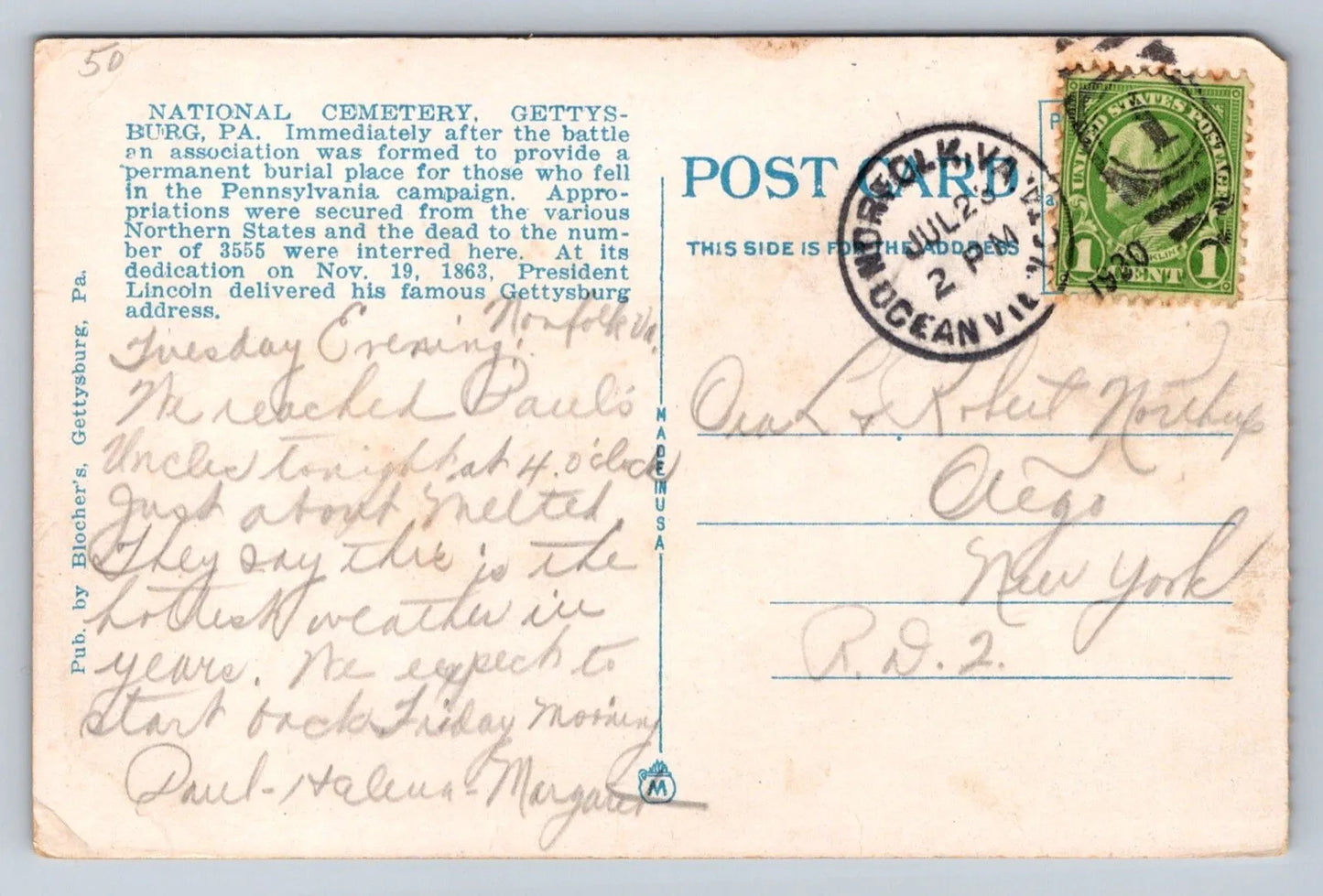 The Soldiers' National Cemetery, Gettysburg, PA - Pennsylvania Vintage Postcard