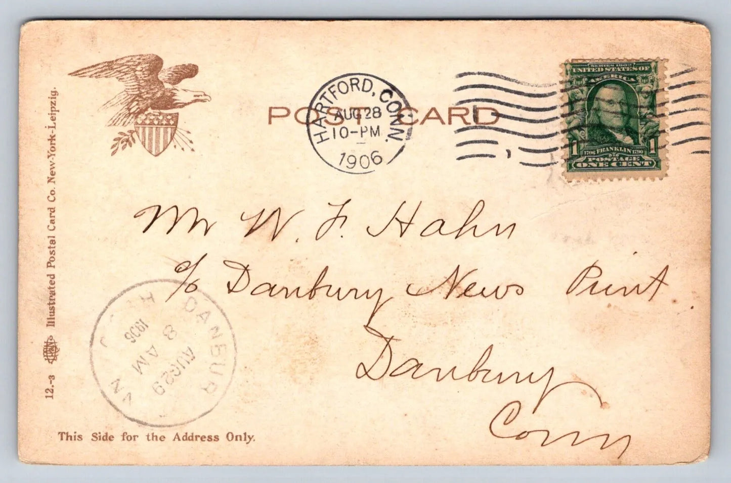 Corning Foupiain, Hartford. Conn. circa 1906 with Stamp Connecticut Postcard