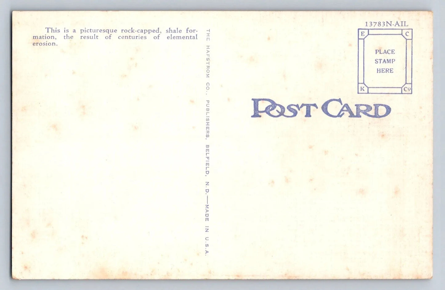 Rock-capped Shale Formation, North Dakota Bad-lands - Badlands Vintage Postcard