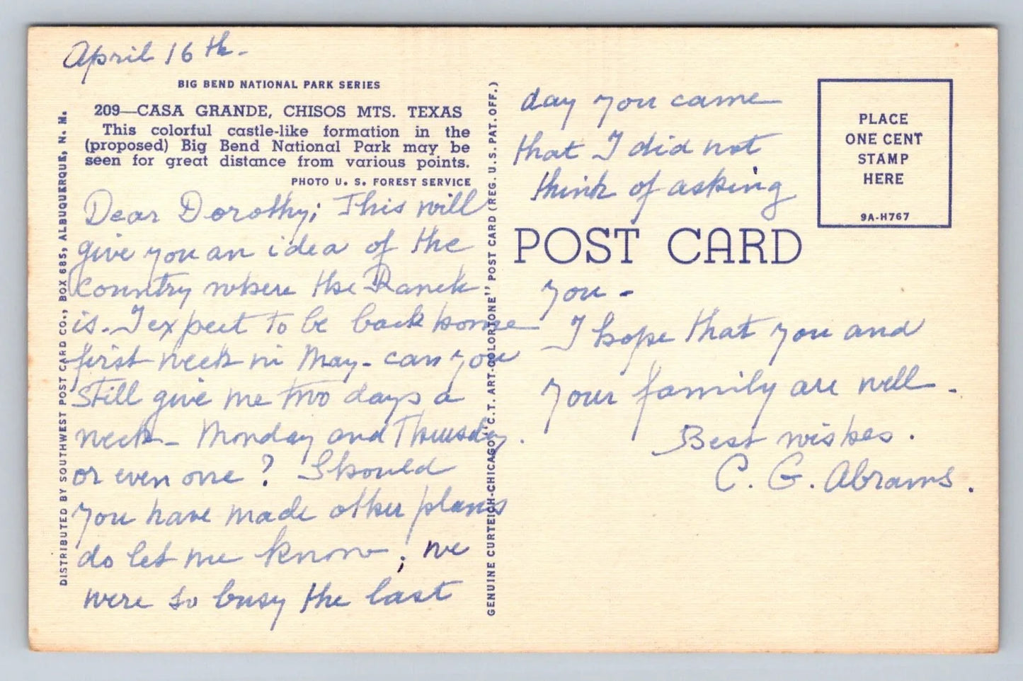 Casa Grande, Chisos Mountains, Texas, Big Bend National Park, Texas Postcard