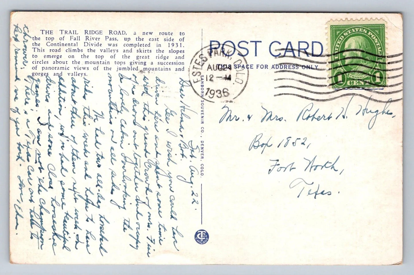 Longs Peak, Altitude 14,255, Estes Park, Grand Lake Highway, CO Vintage Postcard