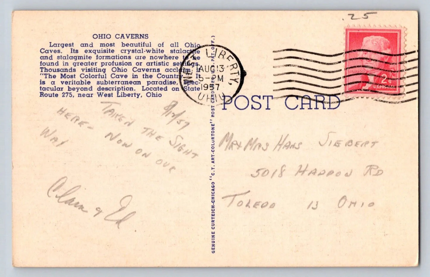 Crystal King, Ohio Caverns, West Liberty, Ohio Vintage Postcard (circa 1957)