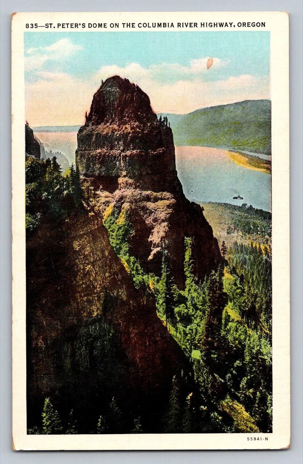 St. Peter's Dome on the Columbia River Highway, Oregon Vintage Postcard