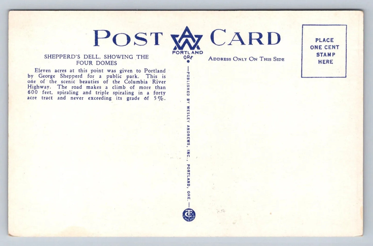 Shepperd's Dell. Columbia River Highway. Oregon Bridge Vintage Postcard