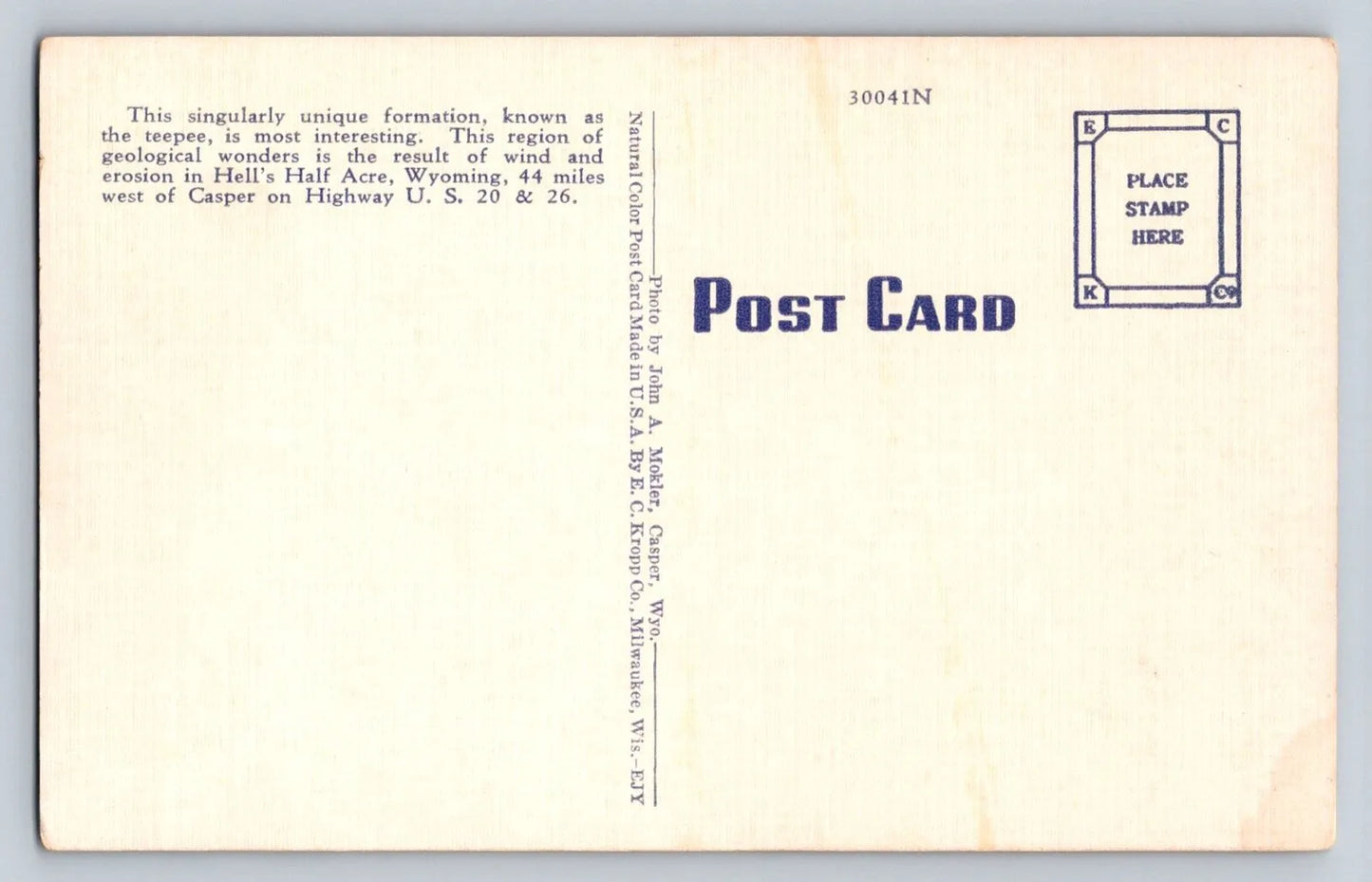 The Teepee, Hell's Half Acre, Wyoming Vintage Postcard