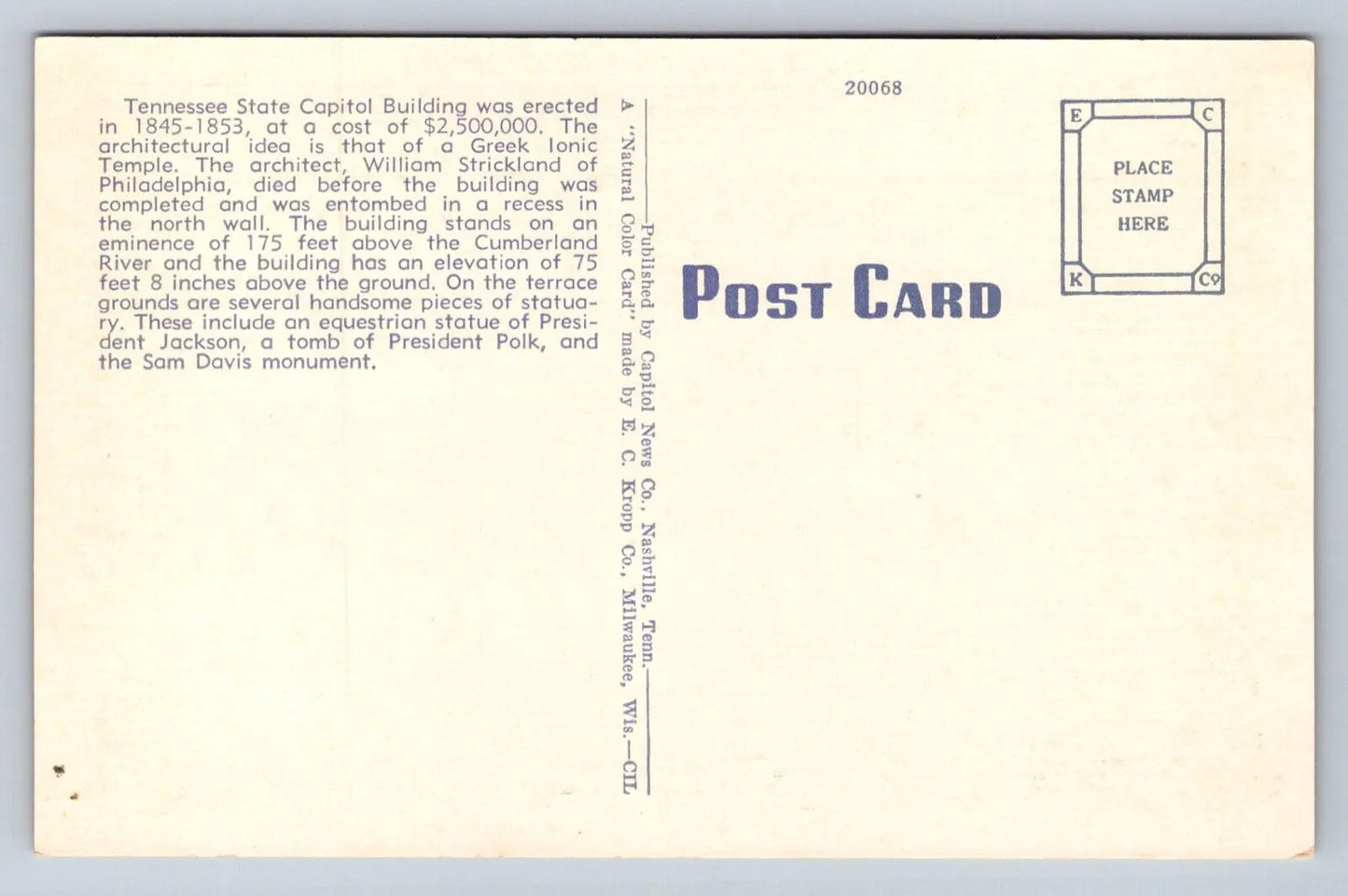 State Capitol at Night, Nashville, Tennessee Vintage Postcard