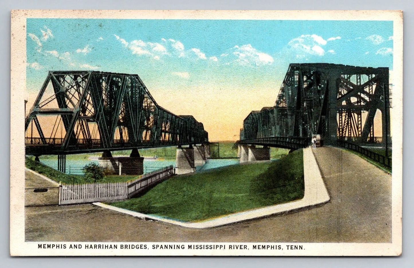 Memphis and Harrihan Bridges, Spanning Mississippi River, Memphis, Postcard