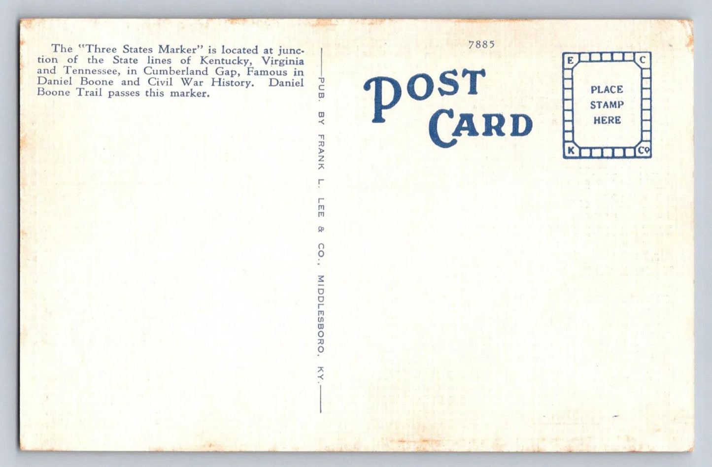 Three States Marker, Middlesboro, KY (Kentucky) Vintage Postcard