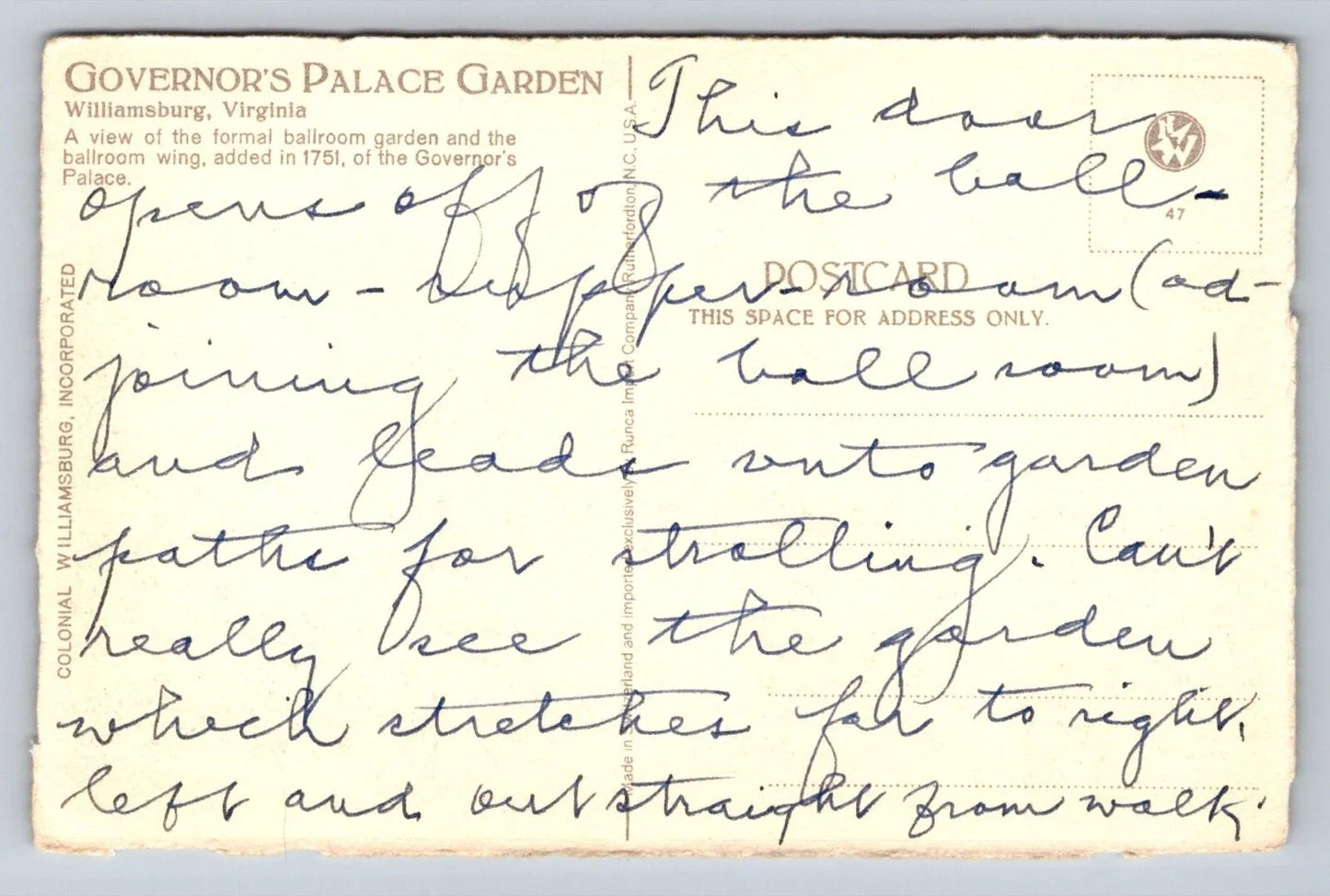 Governor's Palace Garden - Williamsburg Virginia - House Vintage Postcard