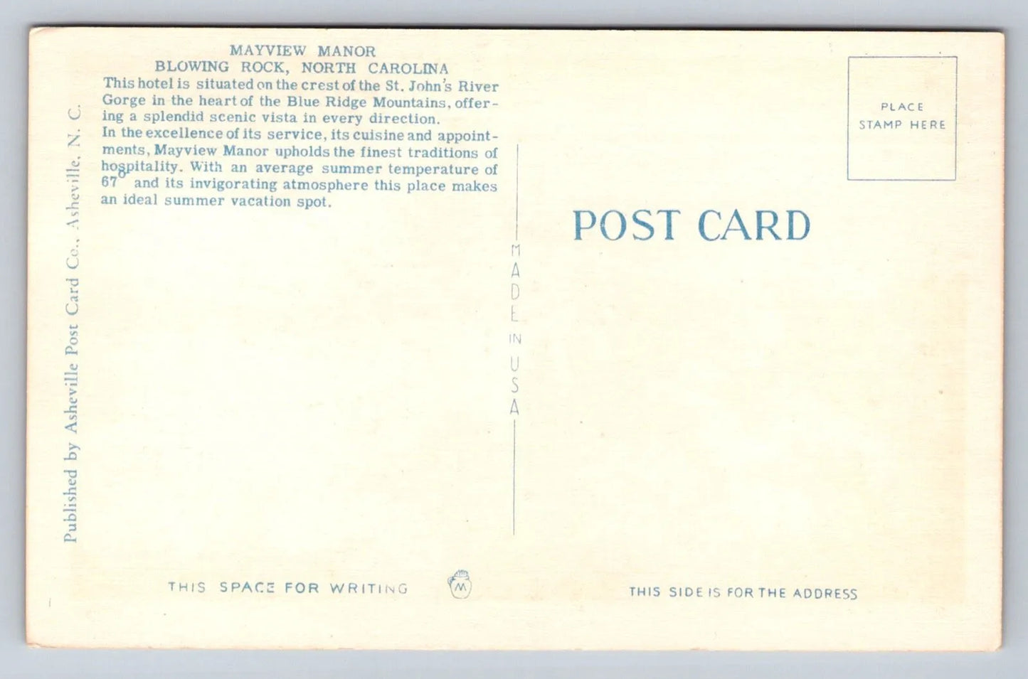 The Mayview Manor, Blowing Rock, NC (North Carolina) Vintage Postcard