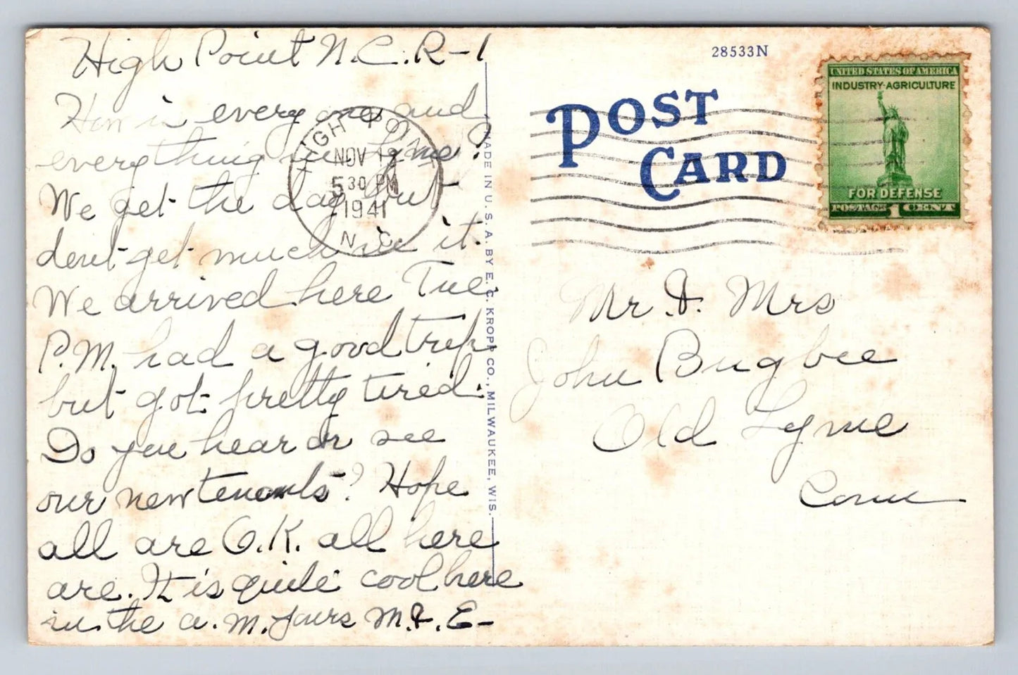 City Hall, High Point, NC (North Carolina) Vintage Postcard (circa 1941)