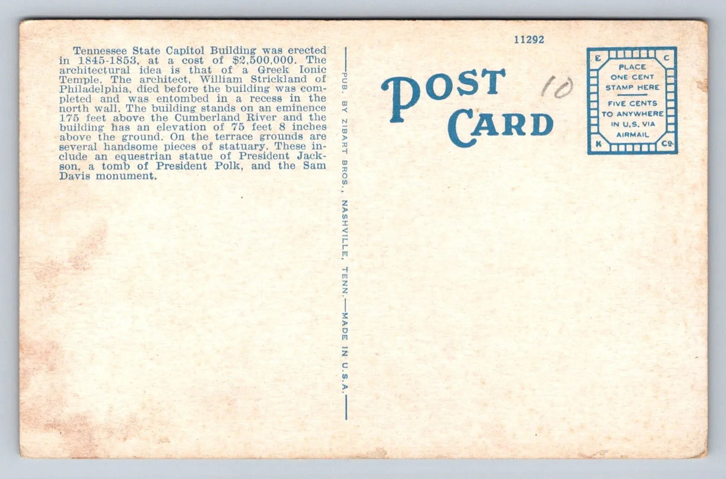 State Capitol, Nashville, Tennessee Vintage Postcard