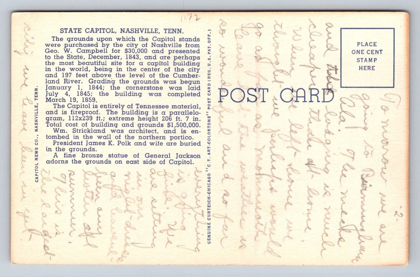 State Capitol, Nashville, Tenn. Vintage Postcard